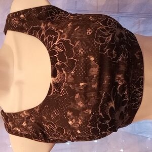 Sports Bra Tek Gear 1X NWOT Black And White Floral Design Lace Back Padded